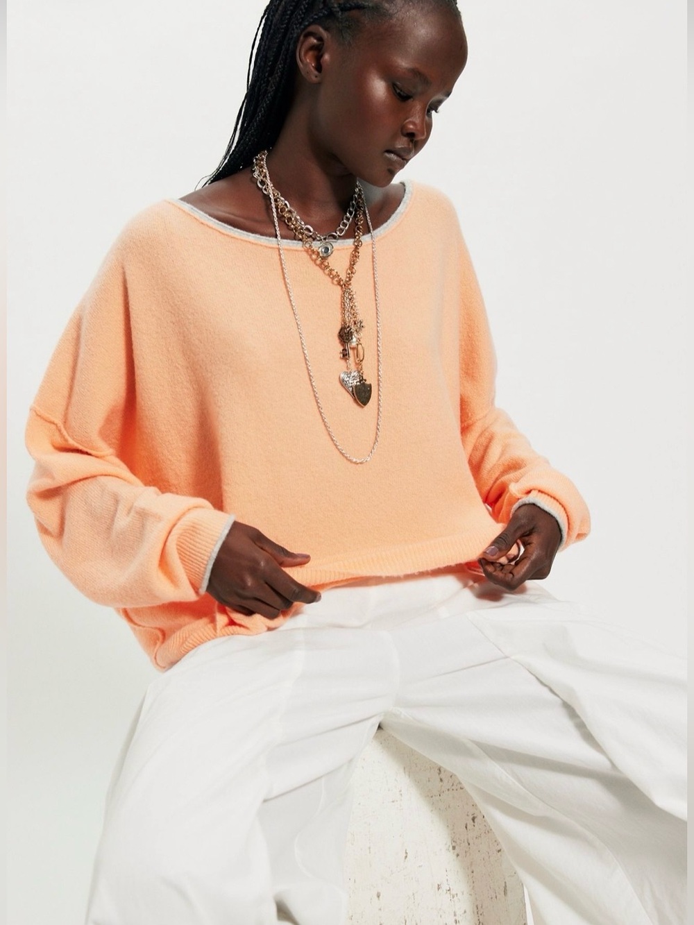 FREE PEOPLE See Me Softspun Pullover in Coral